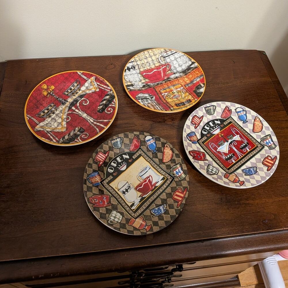 Home Essentials & Beyond Coffee Bistro 6" Dessert Cafe Plates Set 4 Collection